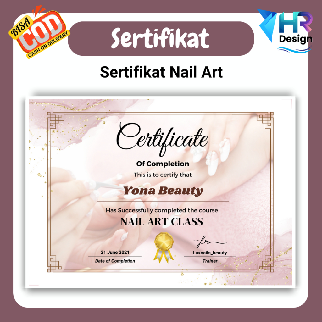 

Cetak Piagam Sertifikat Nail Art Sertifikat Kursus Kecantikan HR DESIGN