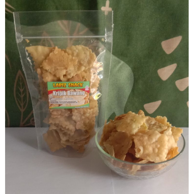 

Kripik bawang/Kue bawang kemasan standing pouch, rasa original daun seledri dan balado