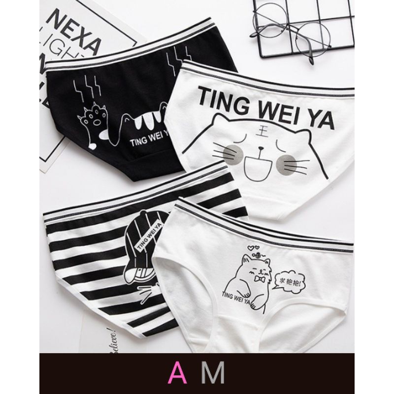 AM CD Wanita Motif Kucing Imut Fashion Celana Dalam Wanita Corak High Quality Katun