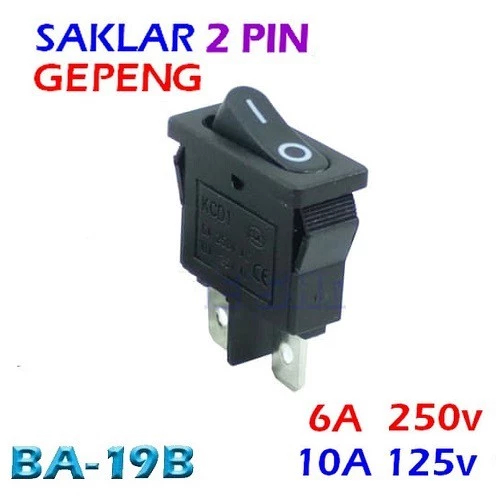 Saklar Gepeng Kecil 2 Pin Tanpa Lampu Flat Rocker Switch On Off Pipih