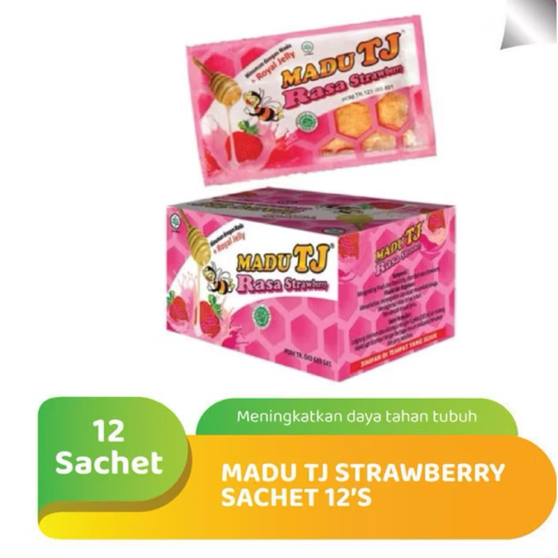 

Madu TJ Sachet Rasa Stroberi -Madu Plus Royal Jeely Joyo Per Box (12 Sachet)