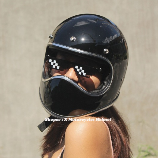 Helm Cakil Custom Racing Original Black Hitam Glossy - Helm Motor Custom, Vespa