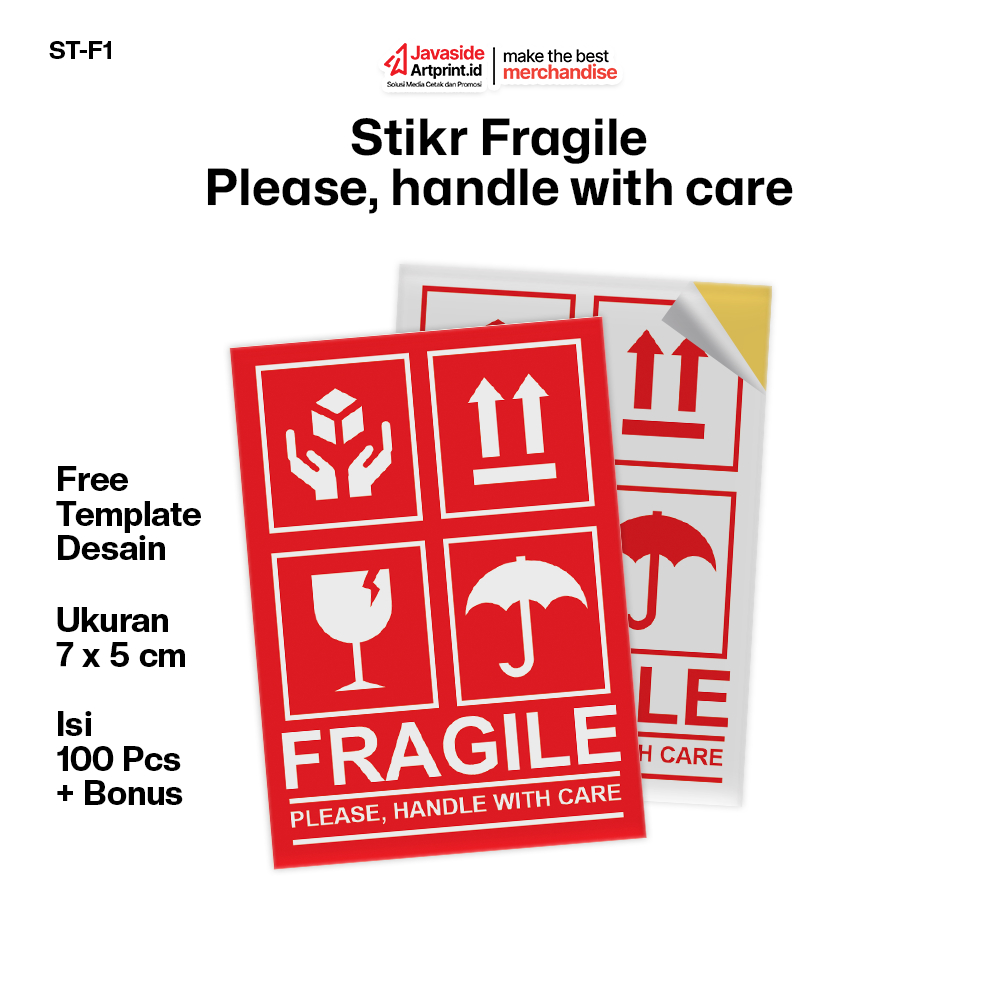 

Stiker Fragile ( isi 100 Pcs ) untuk Barang Pecah Belah Ukuran 7 x 5 CM 4 Icon - ST-F1 - Javaside Artprint