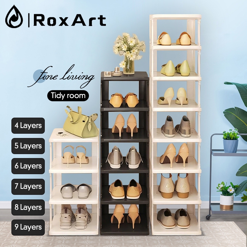Roxart Rak Sepatu 9 Susun Plastik / Rak Sepatu Plastik / Rak Serbaguna Tertutup Sepatu Aesthetic