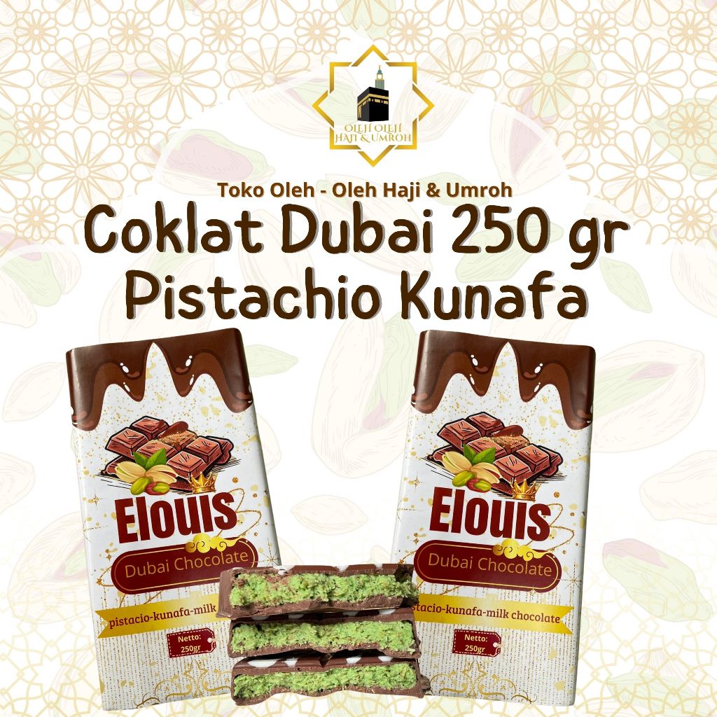 

COKLAT DUBAI PISTACHIO KUNAFA ELOUIS KEMASAN 250 GR COKLAT DUBAI VIRAL COKLAT DUBAI ASLI ORIGINAL BEST QUALITY COKLAT DUBAI PREMIUM COKLAT DUBAI ENAK OLEH OLEH HAJI DAN UMROH