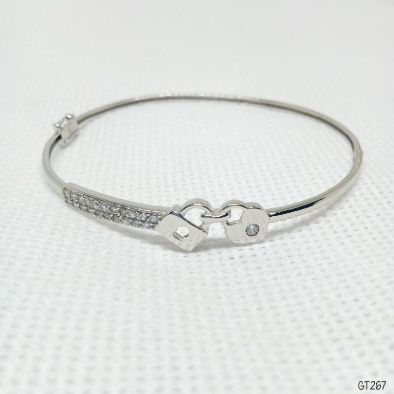 Gelang Bangle Gembok Dewasa Perak Asli 925 Lapis Mas Putih - GT267 Anak Remaja Dewasa