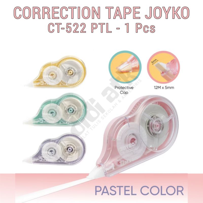 

Pita Koreksi Correction Tape Joyko CT-522 PTL Pastel Color Tipek Kertas 12M x 5mm 1 Pcs