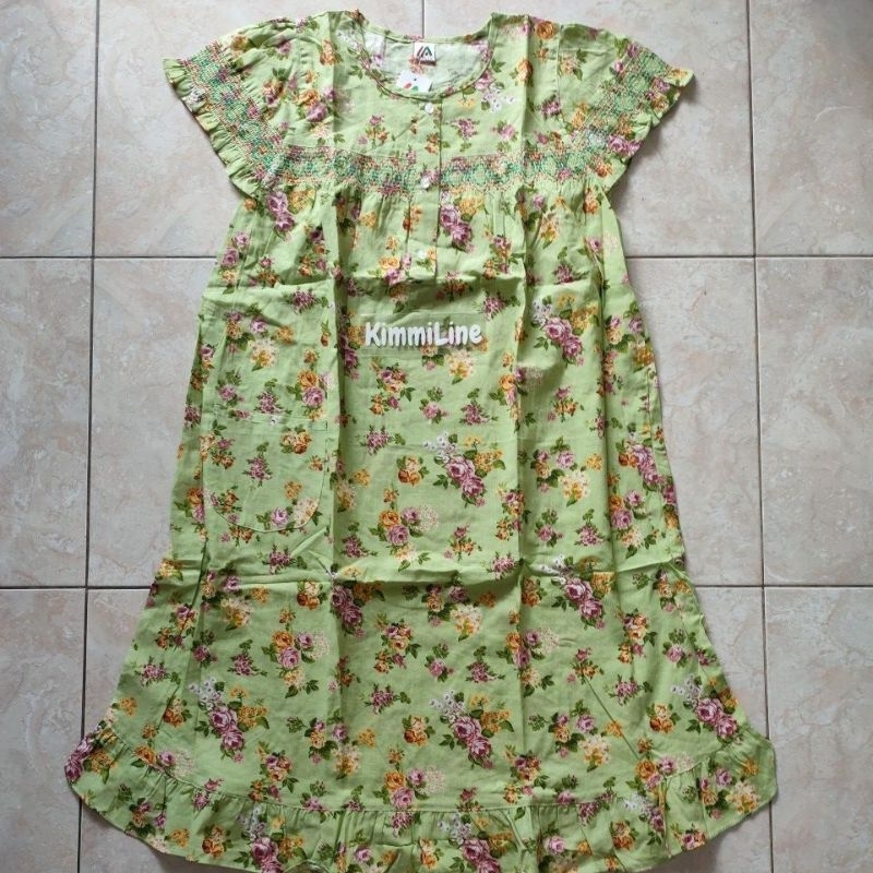 SETELAN BAJU TIDUR BAHAN KATUN MERLIN DASTER DEWASA MODEL SMOKE MOTIF BIG ROSE