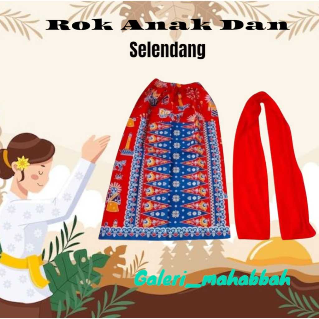 Rok Ondel Anak dan Selendang Tari Motif Ondel Ondel Betawi Rok Adat