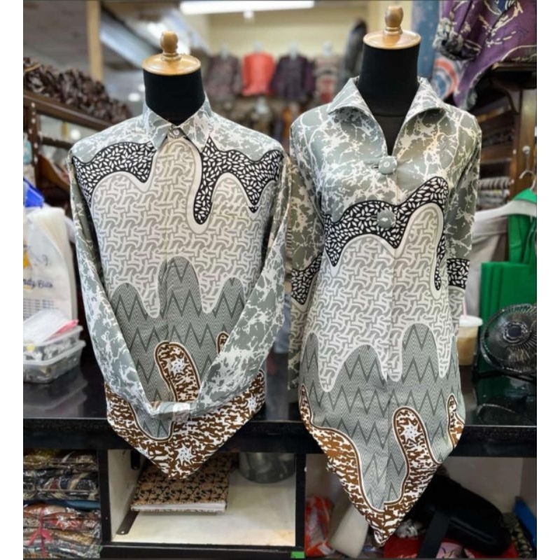 Batik Premium Couple Abu Cream WutWut