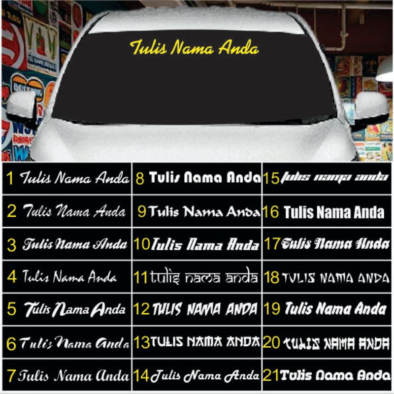 Stiker Mobil Cutting Sticker Body Dan Kaca Mobil NAMA Custom SESUAI PERMINTAAN Font Bagus Keren