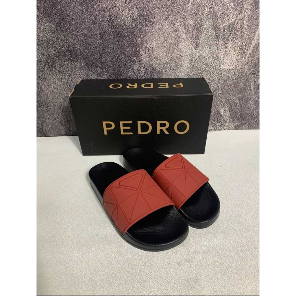 Sendal/Sendal Slide/Sendal Pria Murah Terlaris Original Import PEDRO Merah Bata Corak Limited