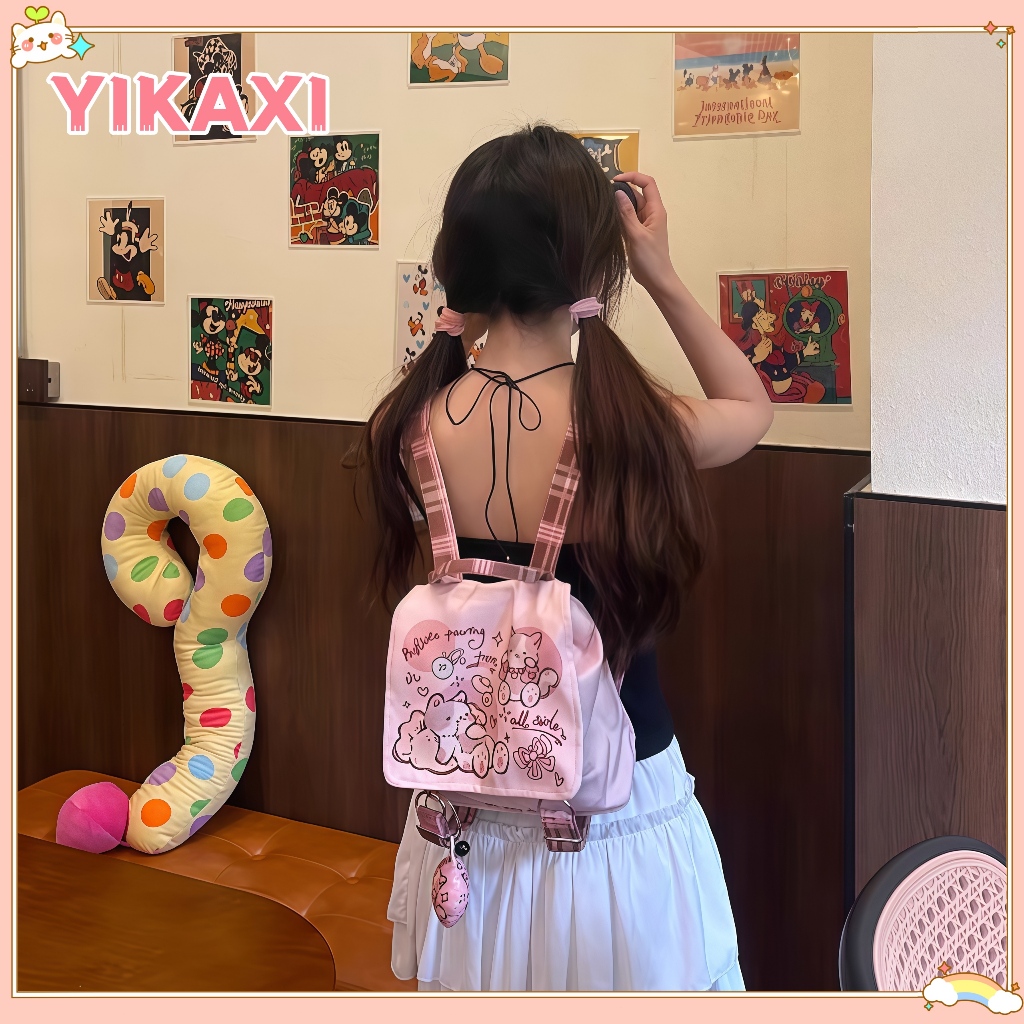 【COD✅】Backpack Sekolah Lucu/Tas Sekolah Pink/ Tas Sekolah ins lucu Wanita /tas kanvas lucu ransel/Ta