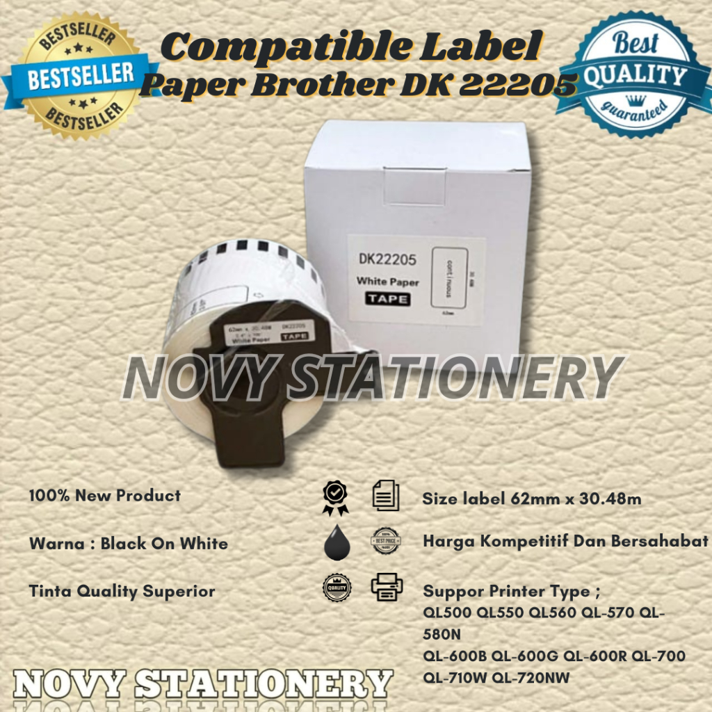 

COMPATIBLE LABEL PAPER BROTHER DK-22205 - 62MM X 30.48M - With Holder