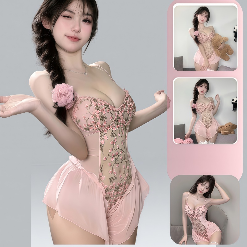 Produk baru - permainan peran peri bunga seksi, pakaian dalam seksi renda berongga ramping, piyama w