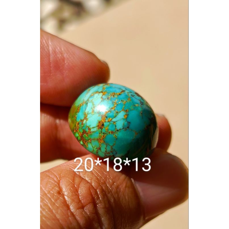 Natural Batu Pirus Persia Hijau Gradasi Serat Emas Loose stone mumbul ceplok istimewa