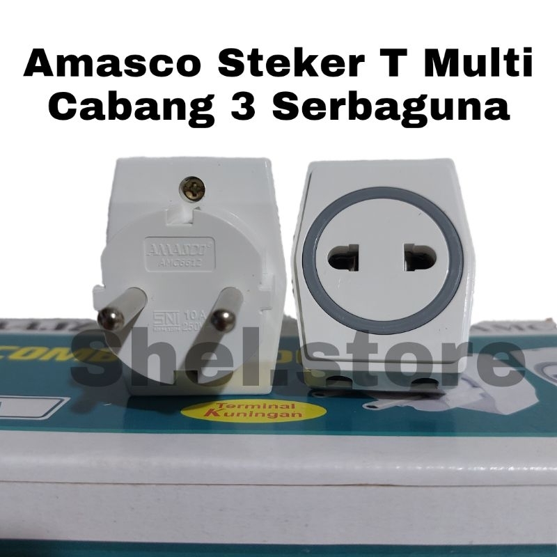 AMASCO STEKER T MULTI SERBA GUNA | STEKER LISTRIK 3 LUBANG | COLOKAN SAMBUNGAN LISTRIK 3 LUBANG | CO