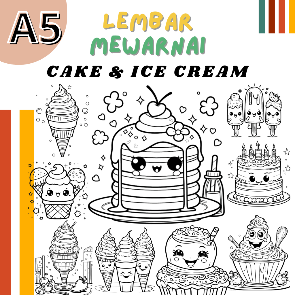 

Lembar A5 Kertas Mewarnai Tema COOKIES & ICE CREAM | Coloring Worksheet | Children Coloring Pages | Lembar Mewarnai Anak-anak | Buku Bergambar | Buku Mewarnai | Lembar Bergambar