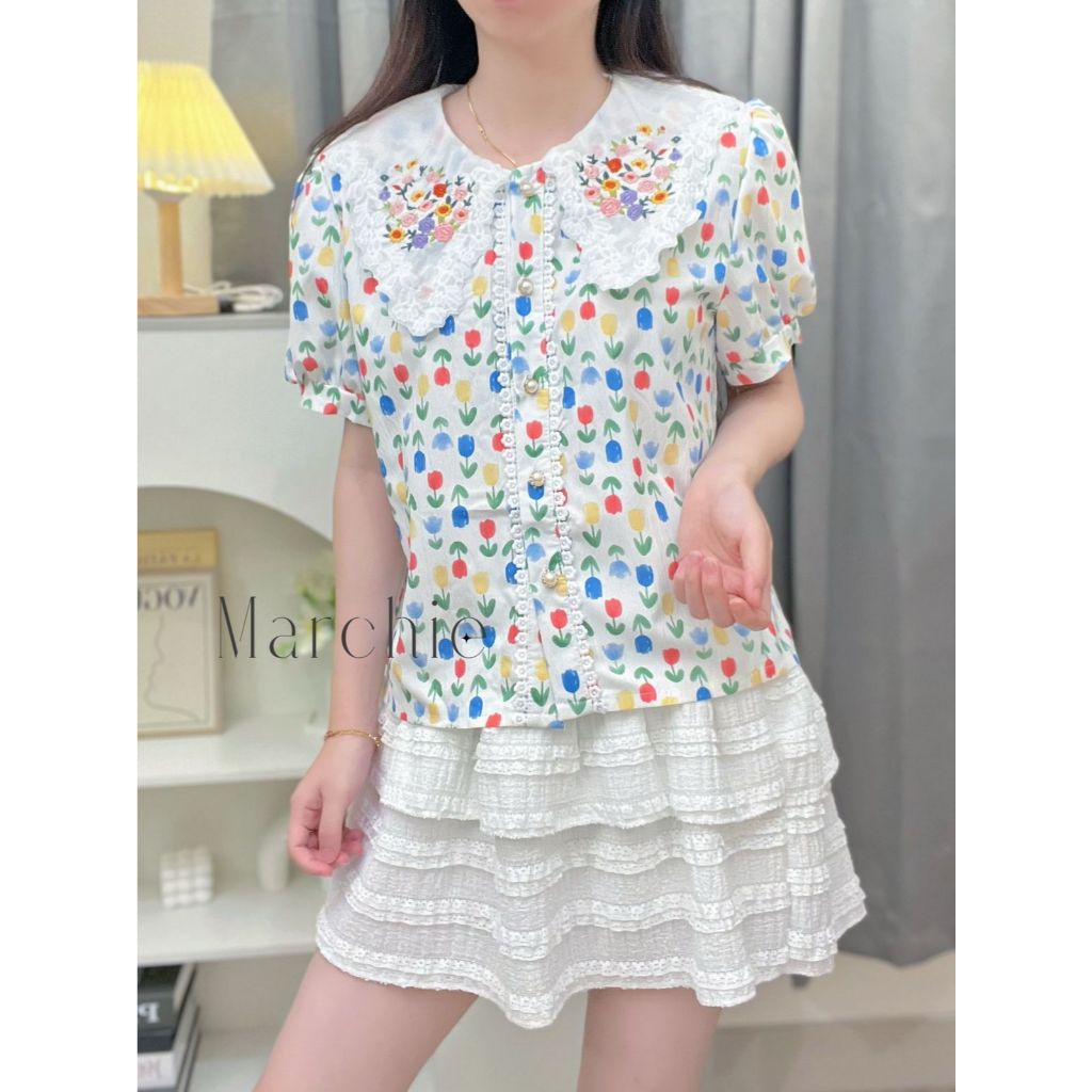 [MARCHIE] READY STOCK BANGKOK - Lily Top / Baju Blouse Bunga Kerah Sailor /Atasan Wanita Bordir Imut