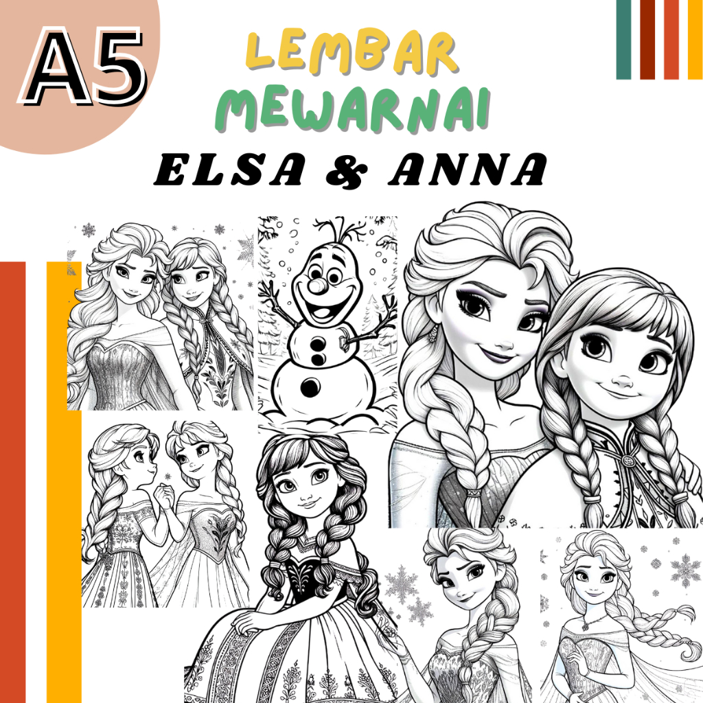 

Lembar A5 Kertas Mewarnai Tema ELSA & ANNA | Coloring Worksheet | Children Coloring Pages | Lembar Mewarnai Anak-anak | Buku Bergambar | Buku Mewarnai | Lembar Bergambar