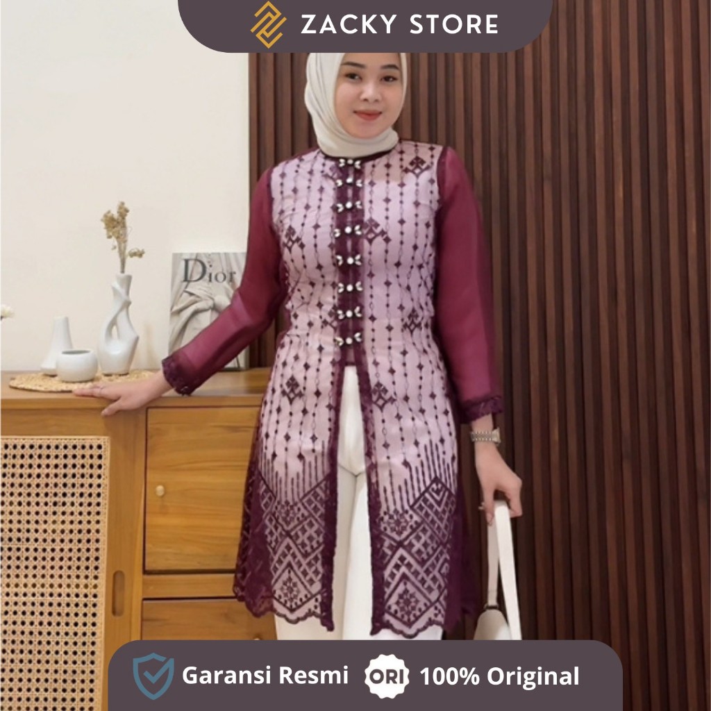 Hadju Outer Tunik Brokat Bordir Cardigan Brokat Tali Kancing Mutiara Payet Diamond Terbaru