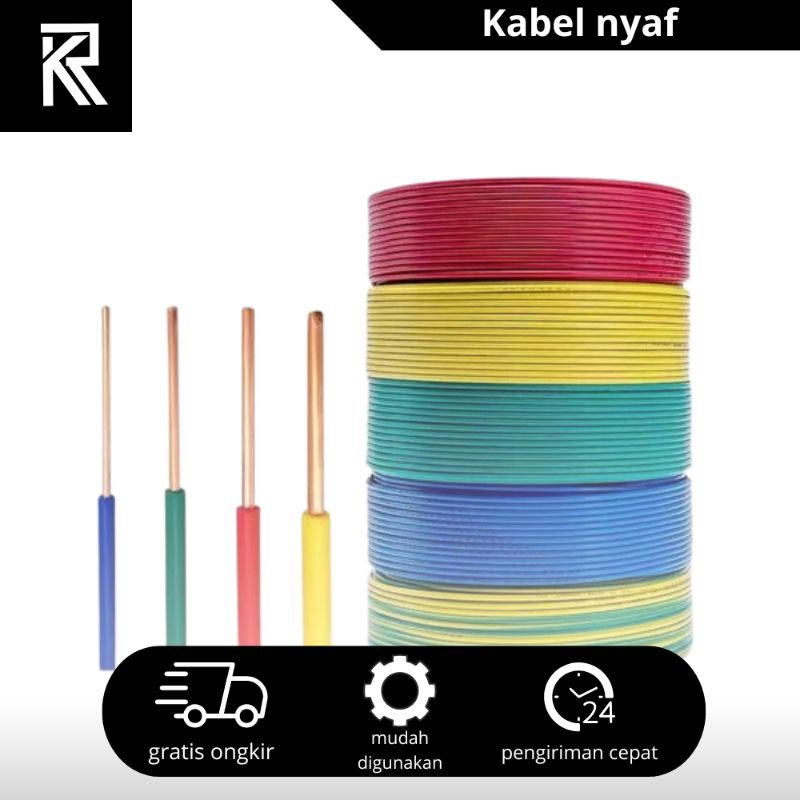 KABEL listrik kawat tunggal NYA 1x1,5mm warna hitam merah biru kuning KABEL NYA 1x1,5mm permeter