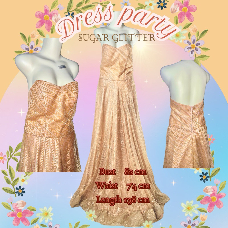 DRESS PARTY SUGAR GLITTER ROSE GOLD KEMBEN - Wedding Prewed Pesta Kondangan