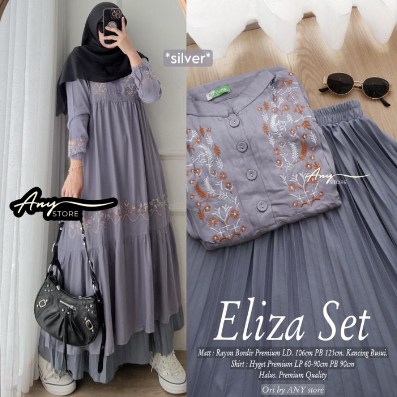 ELIZA SET BY ANY STORE SETELAN ROK PLISKET ATASAN LONG TUNIK RAYON PREMIUM LD 106 SET LONG TUNIK RAY
