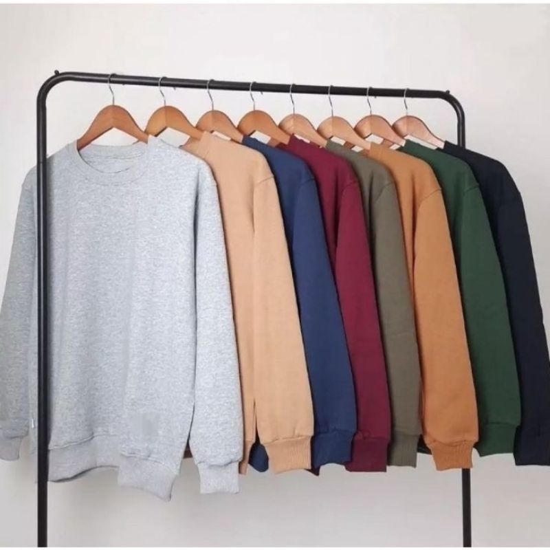JAKET SWEATER CREWNECK BASIC POLOS SWEATSHIRT UNISEX PRIA WANITA