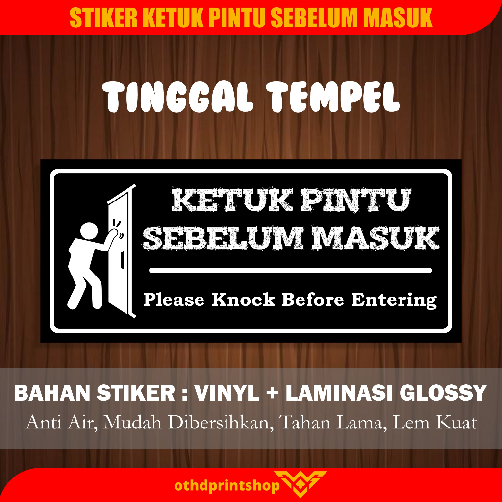STIKER KETUK PINTU SEBELUM MASUK + LAMINASI GLOSSY
