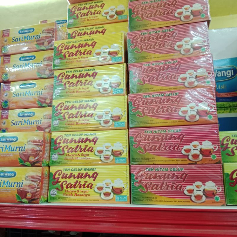 

Teh gunung satria khas kalimantan, original, mawar dan melati. kemasan kotak celup 25ps