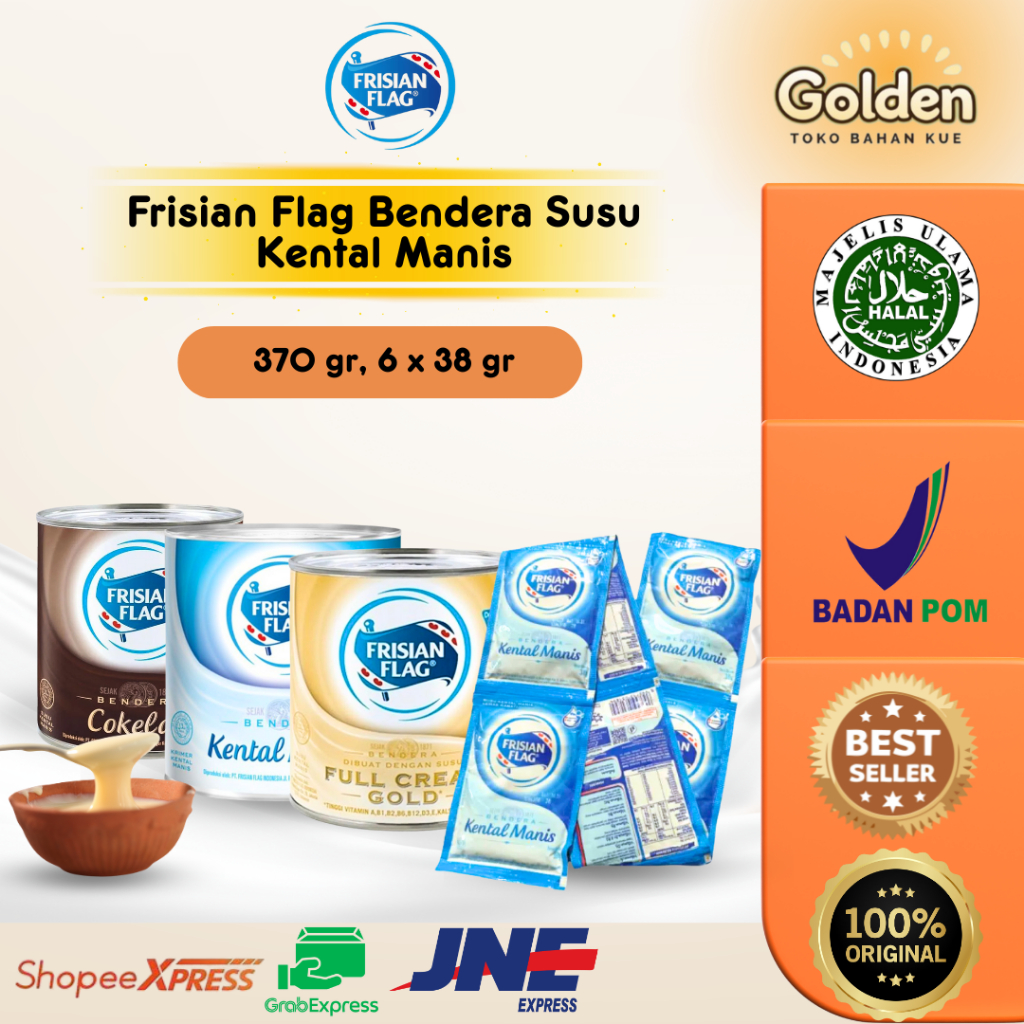 SKM Susu Kental Manis / Susu Kaleng Frisian Flag Kaleng Putih Gold Cokelat 370 gr / Sachet 6 x 38 gr