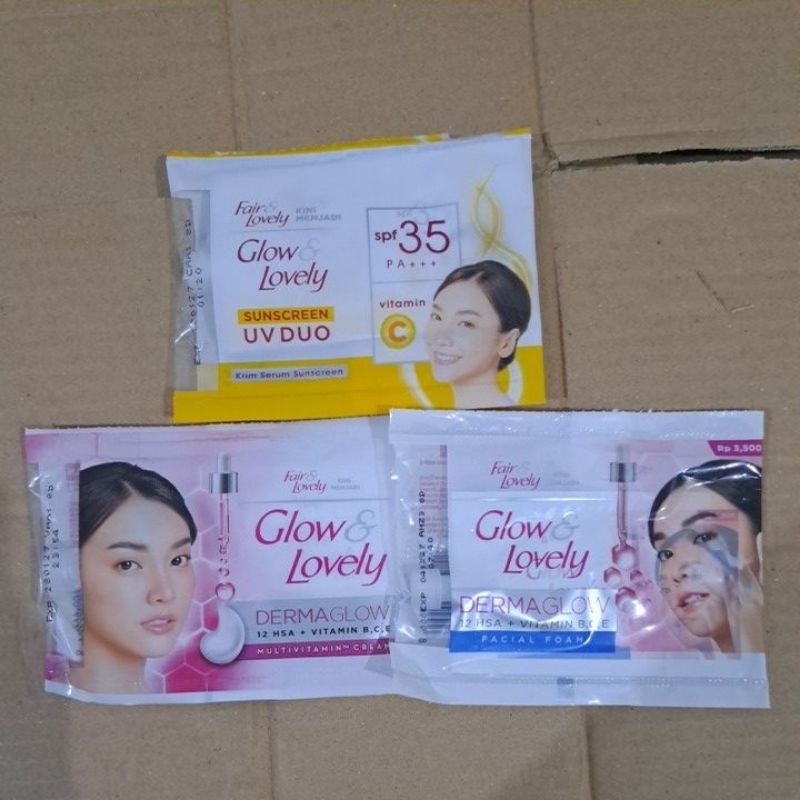 fair & lovely glow & lovely derma glow sunscreen uv duo sachet 1 pcs original 100%