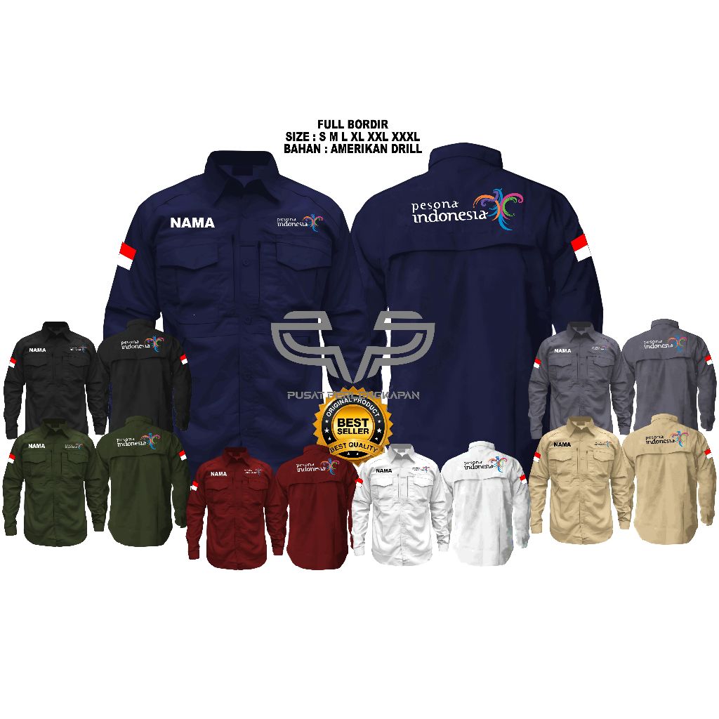 KEMEJA BORDIR PDH PDL TACTICAL LAPANGAN PESONA INDONESIA ADA BISA CUSTOM SATUAN LENGAN PANJANG