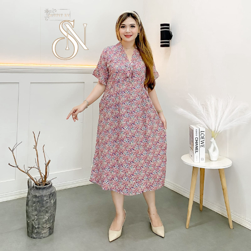 SN - Daster Midi Dress Busui Rayon Twill Motif Import Premium