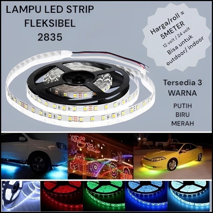 Lampu led strip fleksible 3528/2835 5 meter 24 volt indoor outdoor / led roll lampu roll 5meter led 