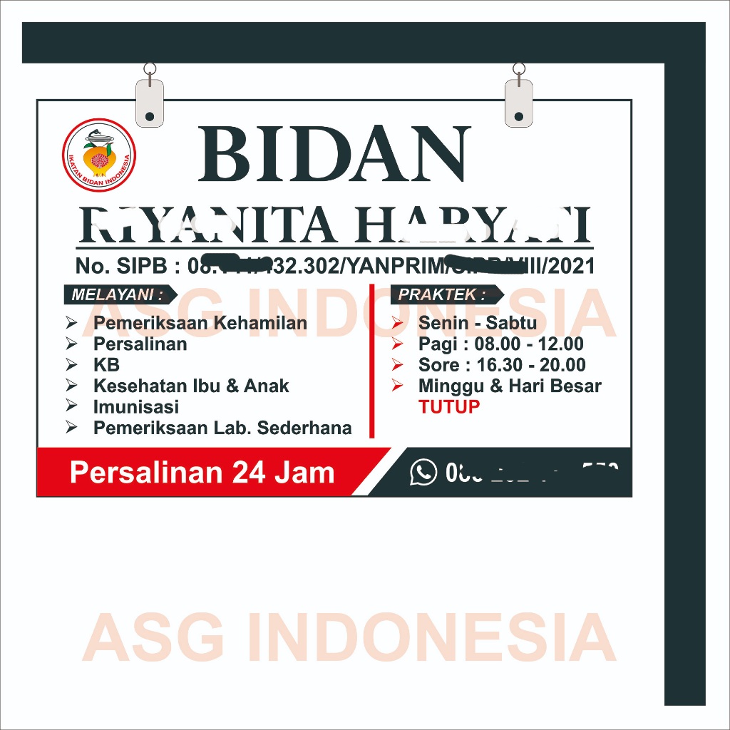 PLANG NAMA AKRILIK BIDAN / DOKTER TULISAN DAN UKURAN BISA CUSTOM