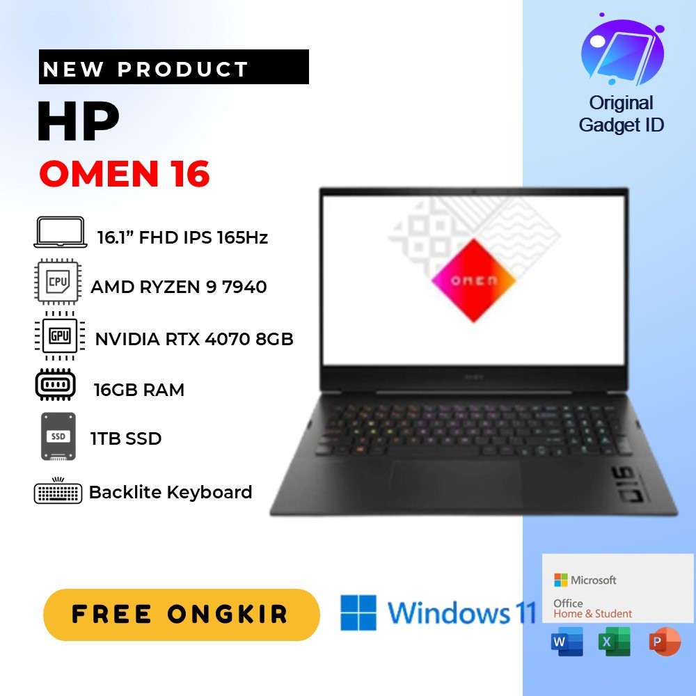 HP OMEN 16 RYZEN 9 7940 RTX4070 64GB 1TB SSD WIN11 16.1" FHD IPS 165HZ
