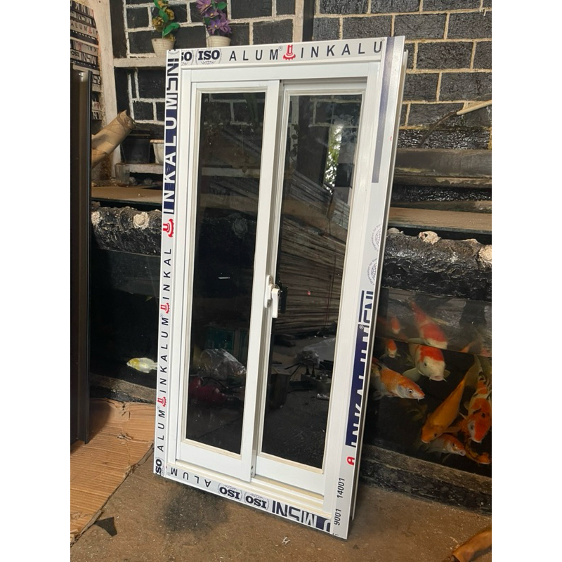 jendela sliding / geser aluminium kanan kiri T120 x L80 BAHAN INKALUM LEBIH TEBAL, KACA 5mm Free pal