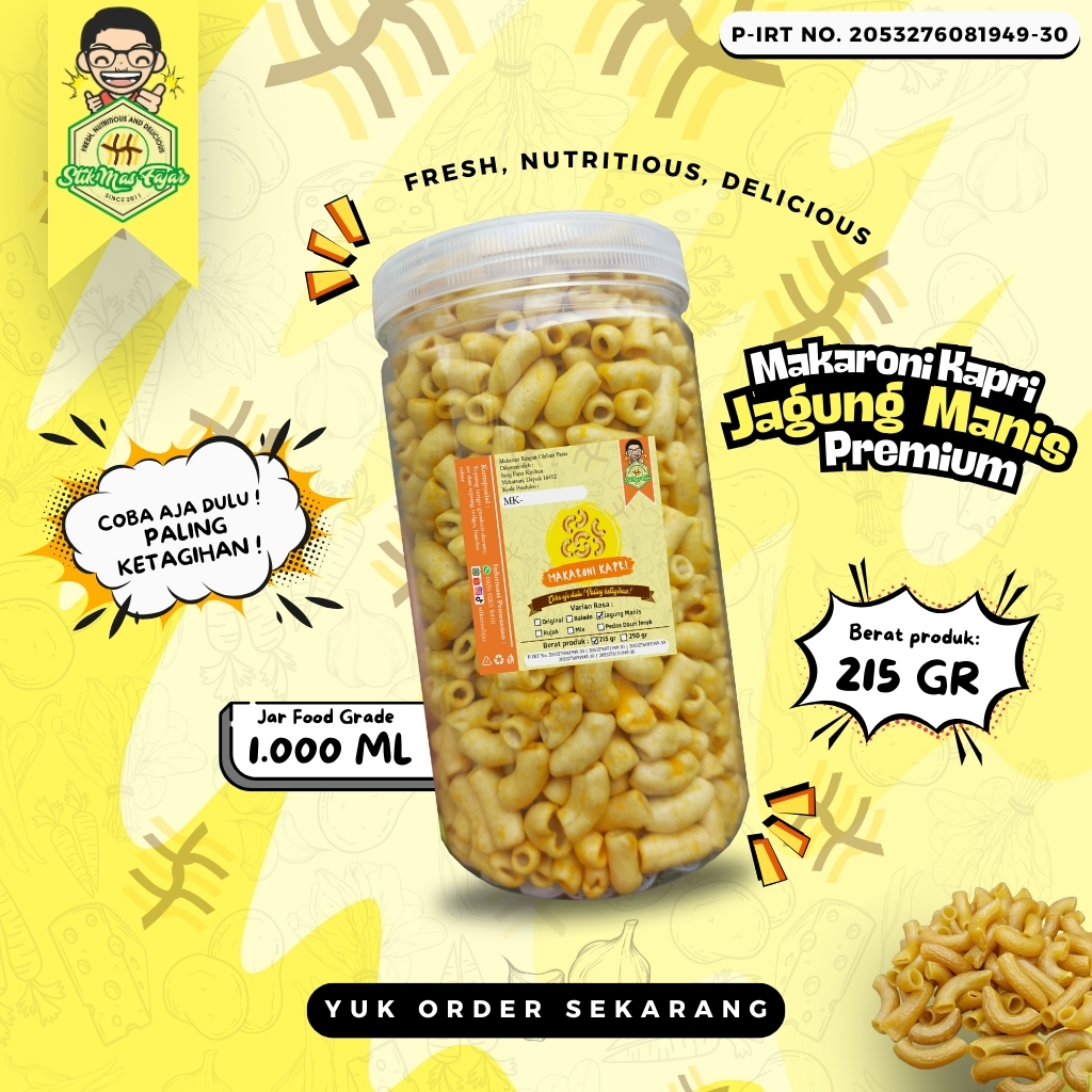 

[TOPLES - 215 GRAM] MAKARONI KAPRI JAGUNG MANIS PREMIUM Mas Fajar - Coba aja dulu ! Paling ketagihan !