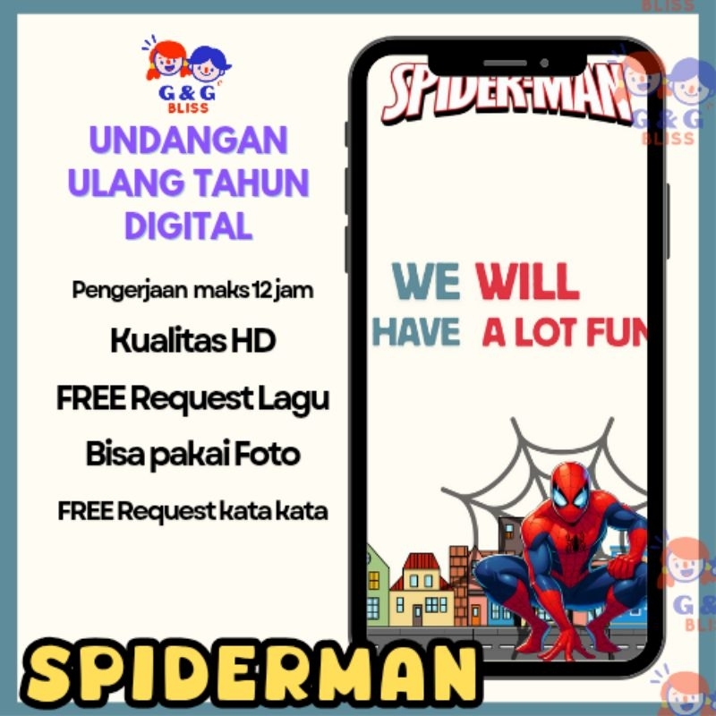 Undangan digital ulang tahun anak video birthday invitation undangan ulang tahun SPIDERMAN 2