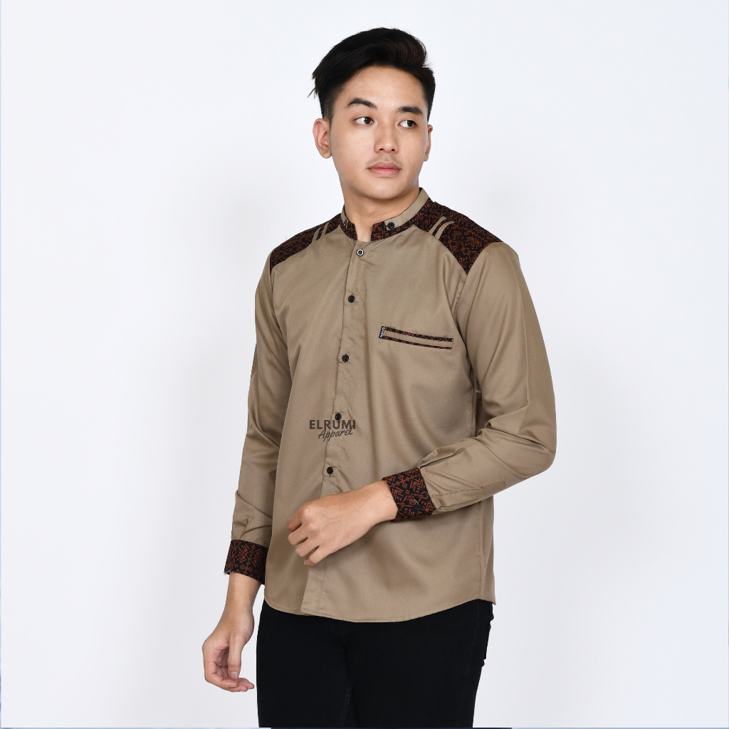 Baju Koko Pria Dewasa Kaos Kerah Batik Jumbo Hari Raya Kekinian Ramadhan Kemko 2026 Lengan Panjang P