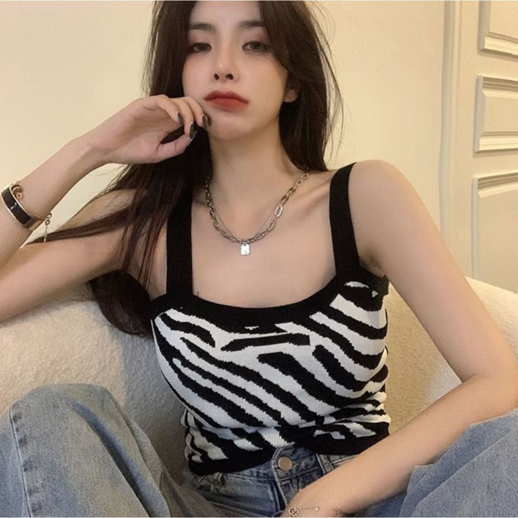 Tanktop Crop Top Zebra Knit Korea - Tengtop Kamisole Premium