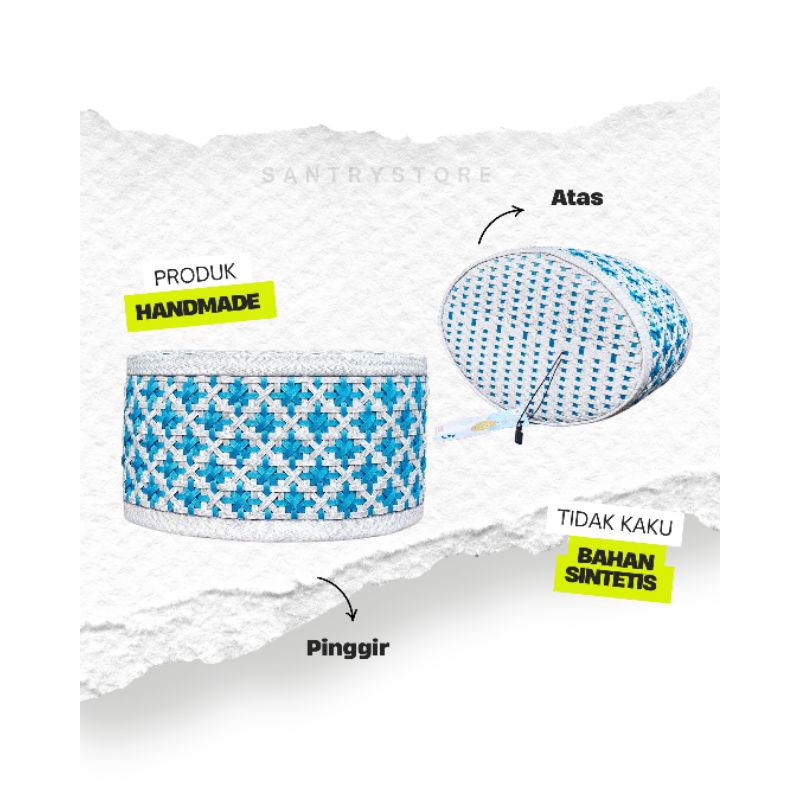 Peci Sintetis / Peci Rotan Sintetis / Peci Songkok Sintesis Biru plat Putih