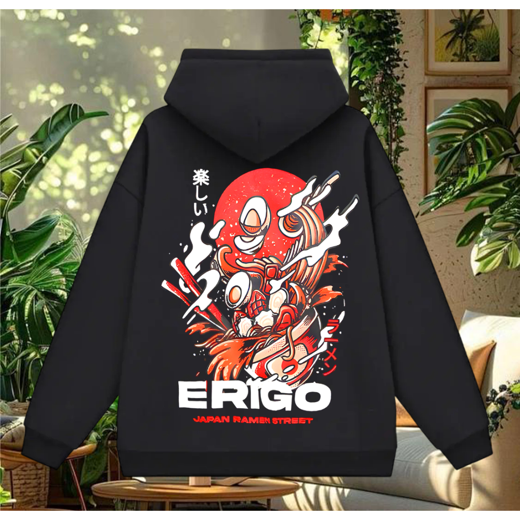 ERIGO JAPAN RAMEN STREET trends Solid color  Hoodie simple letter pure cotton  high-quality Trendy b