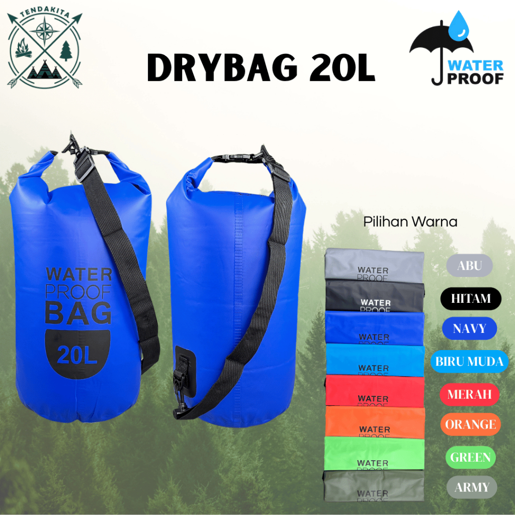 Ocean Pack Dry Bag 20L Tas Anti Air Waterproof Bag Tas Pancing Anti Air Tas Pantai Waterproof