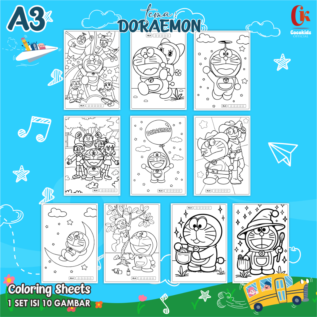 

(DORAEMON 01) KERTAS MEWARNAI ANAK A3 - COLORING SHEETS SERIES 1 - LEMBAR MEWARNAI ANAK PAUD/TK/SD