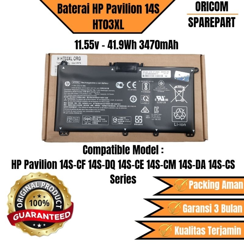 Baterai Laptop HP Pavilion 14S Series HT03XL Original