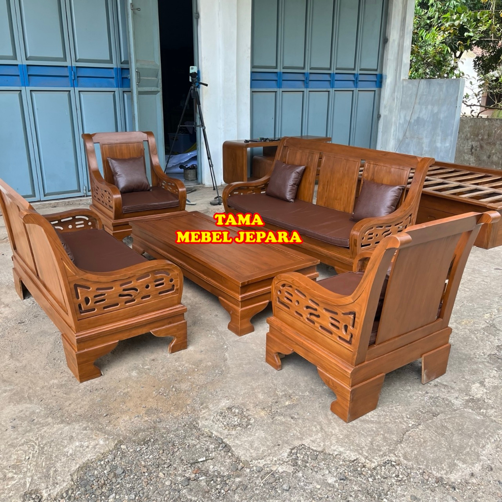 set kursi tamu minimalis, kursi tamu motif semut, custom kayu jati