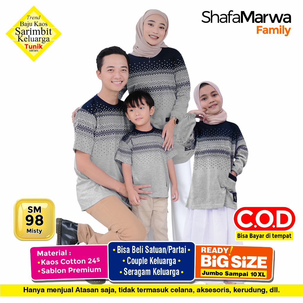 SQ SHAFA MARWAH Kaos Sarimbit Keluarga Original - Baju Couple Atasan Tunik Family Set SM98 Misty
